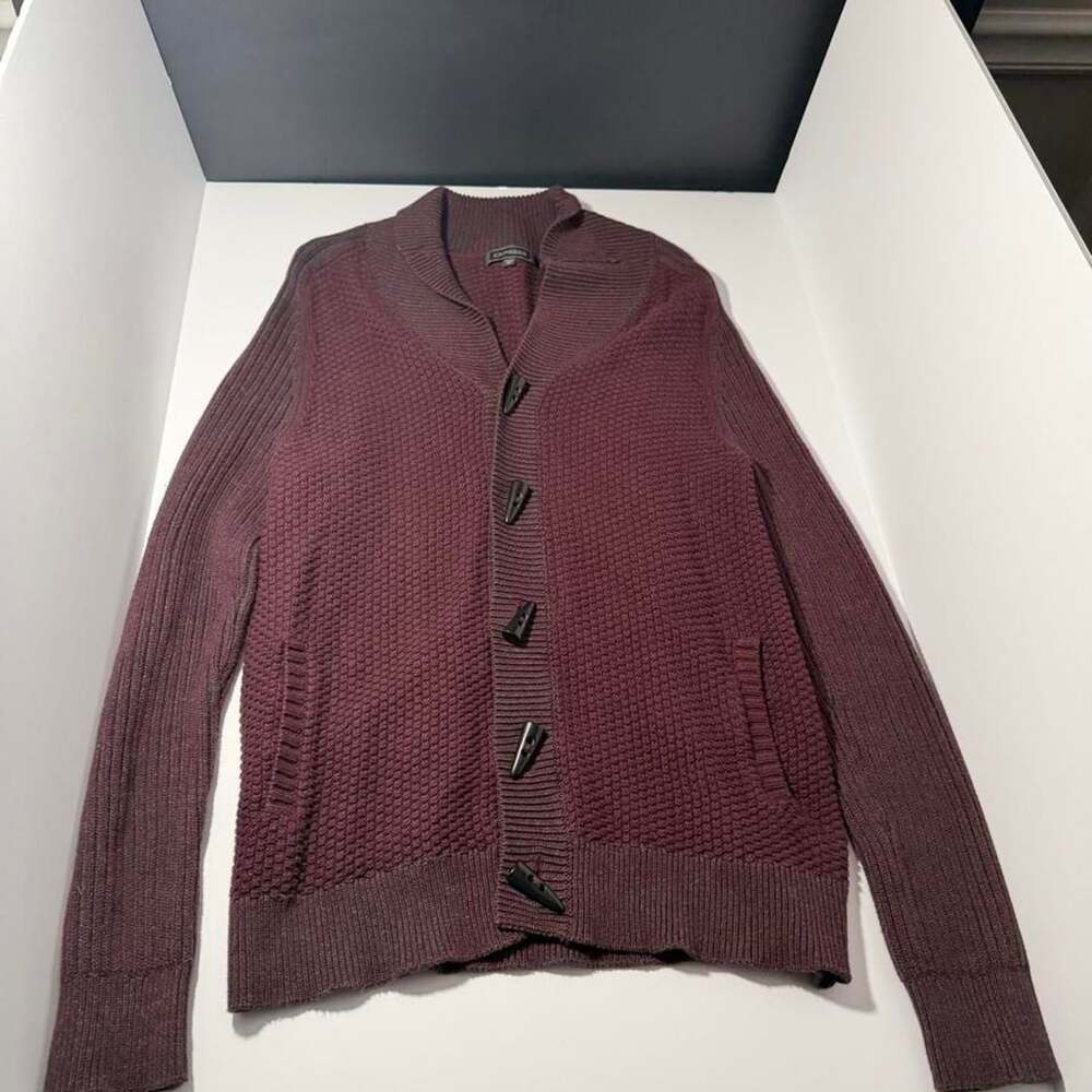 Express Burgundy Textured Knit Cardigan Size M Toggle Closure Shawl Collar
